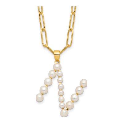 Gold-Plated Sterling Silver Freshwater Cultured Pearl Letter N Necklace