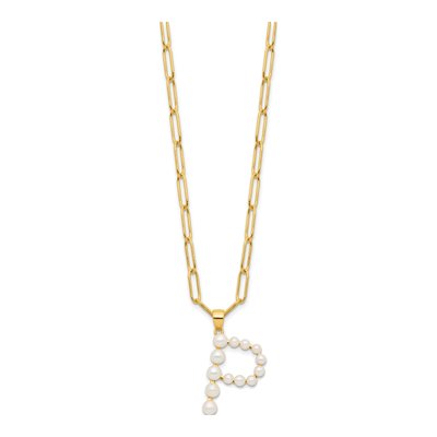 Gold-Plated Sterling Silver Freshwater Cultured Pearl Letter P Necklace – view 2