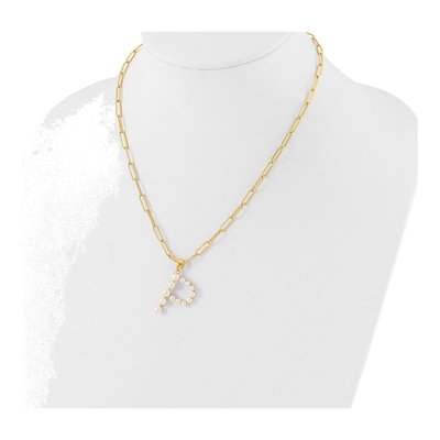 Gold-Plated Sterling Silver Freshwater Cultured Pearl Letter P Necklace – view 3