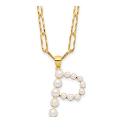 Gold-Plated Sterling Silver Freshwater Cultured Pearl Letter P Necklace