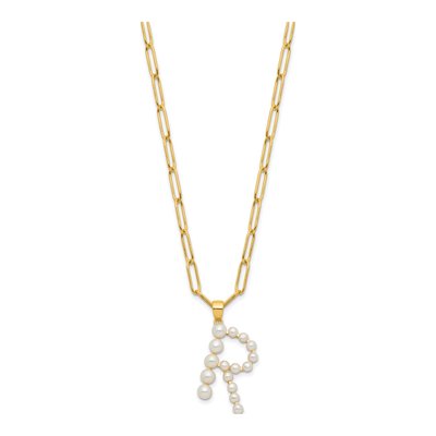 Gold-Plated Sterling Silver Freshwater Cultured Pearl Letter R Necklace – view 2
