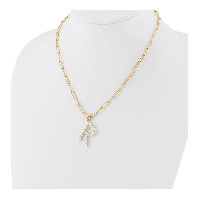 Gold-Plated Sterling Silver Freshwater Cultured Pearl Letter R Necklace – view 3