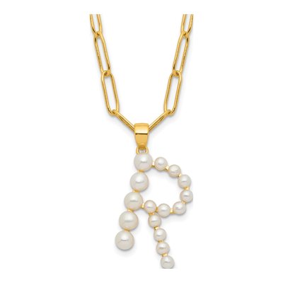 Gold-Plated Sterling Silver Freshwater Cultured Pearl Letter R Necklace
