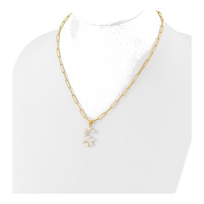 Gold-Plated Sterling Silver Freshwater Cultured Pearl Letter S Necklace – view 3