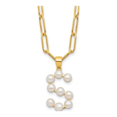 Gold-Plated Sterling Silver Freshwater Cultured Pearl Letter S Necklace