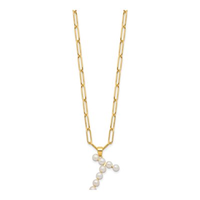 Gold-Plated Sterling Silver Freshwater Cultured Pearl Letter T Necklace – view 2