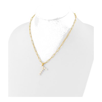 Gold-Plated Sterling Silver Freshwater Cultured Pearl Letter T Necklace – view 3