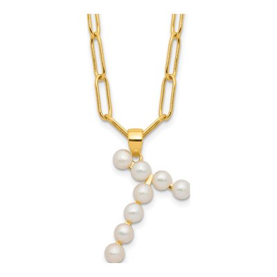 Gold-Plated Sterling Silver Freshwater Cultured Pearl Letter T Necklace