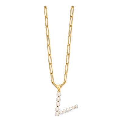 Gold-Plated Sterling Silver Freshwater Cultured Pearl Letter V Necklace – view 2