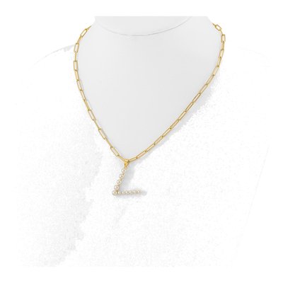 Gold-Plated Sterling Silver Freshwater Cultured Pearl Letter V Necklace – view 3