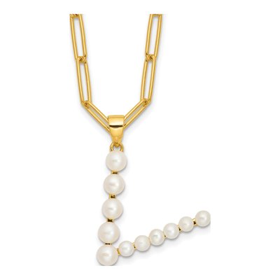 Gold-Plated Sterling Silver Freshwater Cultured Pearl Letter V Necklace