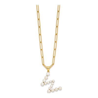 Gold-Plated Sterling Silver Freshwater Cultured Pearl Letter W Necklace – view 2
