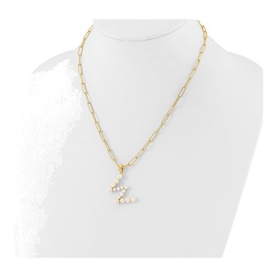 Gold-Plated Sterling Silver Freshwater Cultured Pearl Letter W Necklace – view 3