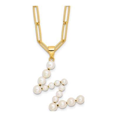 Gold-Plated Sterling Silver Freshwater Cultured Pearl Letter W Necklace