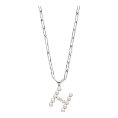 Sterling Silver Freshwater Cultured Pearl Letter H Necklace – view 2