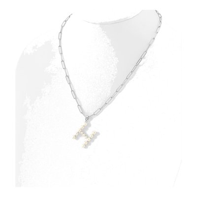 Sterling Silver Freshwater Cultured Pearl Letter H Necklace – view 3