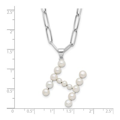 Sterling Silver Freshwater Cultured Pearl Letter H Necklace – view 4