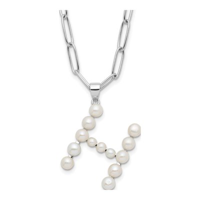Sterling Silver Freshwater Cultured Pearl Letter H Necklace
