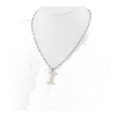 Sterling Silver Freshwater Cultured Pearl Letter I Necklace – view 3