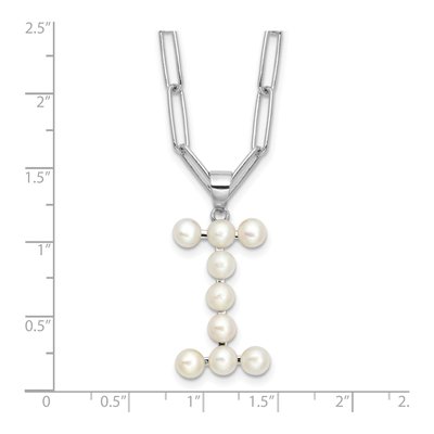 Sterling Silver Freshwater Cultured Pearl Letter I Necklace – view 4