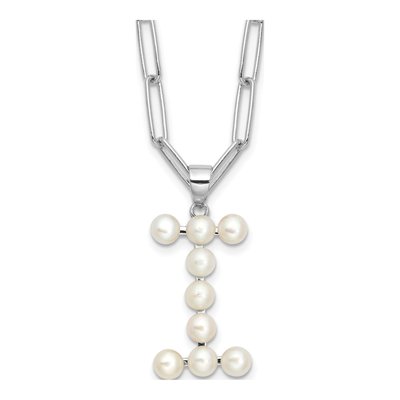 Sterling Silver Freshwater Cultured Pearl Letter I Necklace