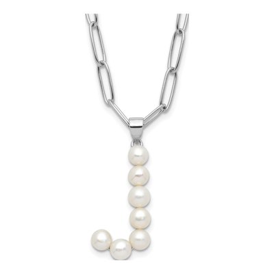 Sterling Silver Freshwater Cultured Pearl Letter J Necklace