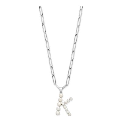 Sterling Silver Freshwater Cultured Pearl Letter K Necklace – view 2