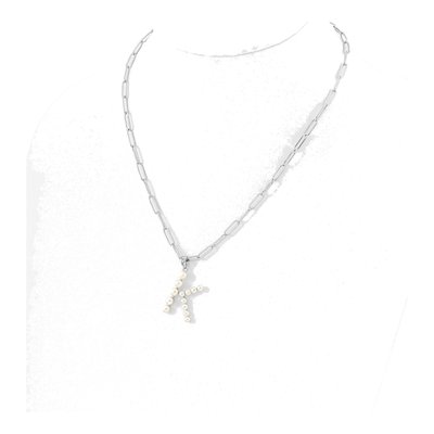 Sterling Silver Freshwater Cultured Pearl Letter K Necklace – view 3