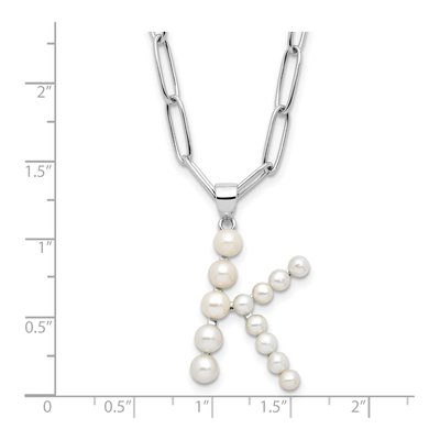 Sterling Silver Freshwater Cultured Pearl Letter K Necklace – view 4