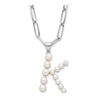 Sterling Silver Freshwater Cultured Pearl Letter K Necklace