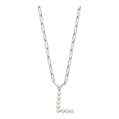 Sterling Silver Freshwater Cultured Pearl Letter L Necklace – view 2