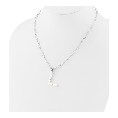 Sterling Silver Freshwater Cultured Pearl Letter L Necklace – view 3