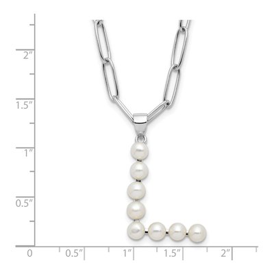 Sterling Silver Freshwater Cultured Pearl Letter L Necklace – view 4