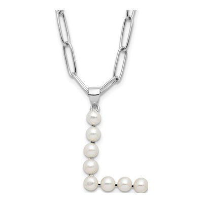 Sterling Silver Freshwater Cultured Pearl Letter L Necklace
