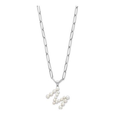 Sterling Silver Freshwater Cultured Pearl Letter M Necklace – view 2