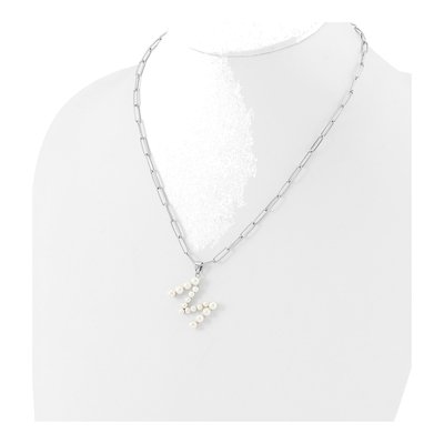 Sterling Silver Freshwater Cultured Pearl Letter M Necklace – view 3