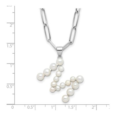 Sterling Silver Freshwater Cultured Pearl Letter M Necklace – view 4