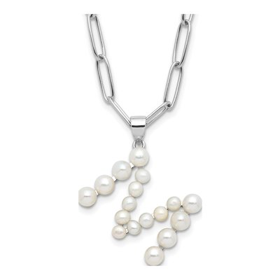 Sterling Silver Freshwater Cultured Pearl Letter M Necklace