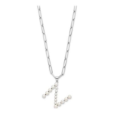 Sterling Silver Freshwater Cultured Pearl Letter N Necklace – view 2