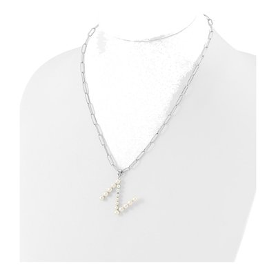 Sterling Silver Freshwater Cultured Pearl Letter N Necklace – view 3