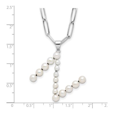 Sterling Silver Freshwater Cultured Pearl Letter N Necklace – view 4