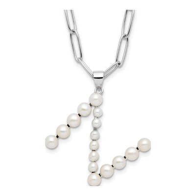 Sterling Silver Freshwater Cultured Pearl Letter N Necklace