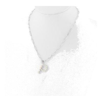Sterling Silver Freshwater Cultured Pearl Letter P Necklace – view 3