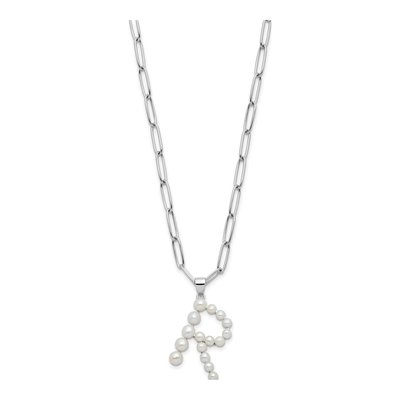 Sterling Silver Freshwater Cultured Pearl Letter R Necklace – view 2