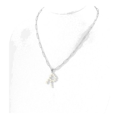 Sterling Silver Freshwater Cultured Pearl Letter R Necklace – view 3