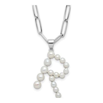 Sterling Silver Freshwater Cultured Pearl Letter R Necklace