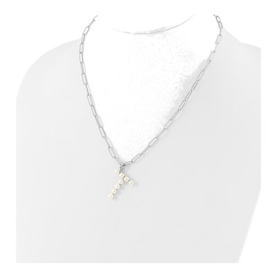 Sterling Silver Freshwater Cultured Pearl Letter T Necklace – view 3