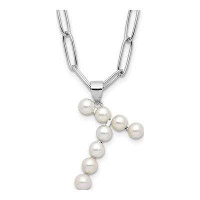 Sterling Silver Freshwater Cultured Pearl Letter T Necklace