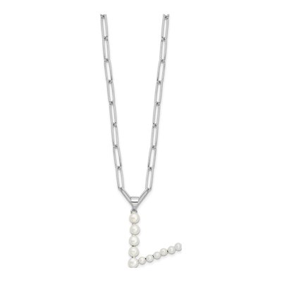 Sterling Silver Freshwater Cultured Pearl Letter V Necklace – view 2