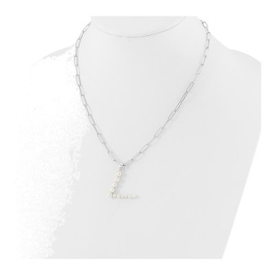 Sterling Silver Freshwater Cultured Pearl Letter V Necklace – view 3